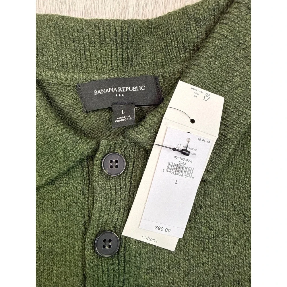 Banana Republic Mens Olive Green Long Sleeve Polo Sweater Size L New With Tags